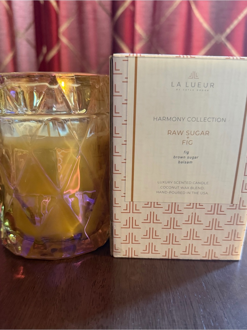 New La Lueur Raw Sugar & Fig Scented Candle 10.5 oz - Iridescent Amber Glass